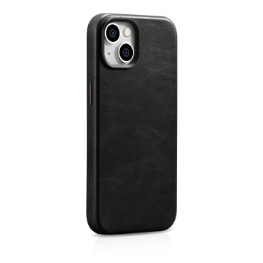 Case en cuir iPhone 14 magnétique avec Magsafe Huile Cire Case Premium Case Noir
