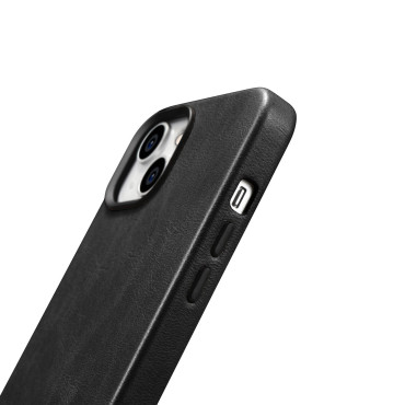 Case en cuir iPhone 14 magnétique avec Magsafe Huile Cire Case Premium Case Noir