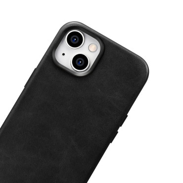 Case en cuir iPhone 14 magnétique avec Magsafe Huile Cire Case Premium Case Noir