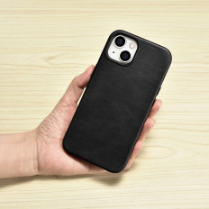 Case en cuir iPhone 14 magnétique avec Magsafe Huile Cire Case Premium Case Noir