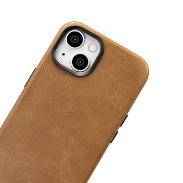 Couro iPhone 14 Bolsa magnética com Magsafe Oil Cera Premium Caso de couro marrom Brown