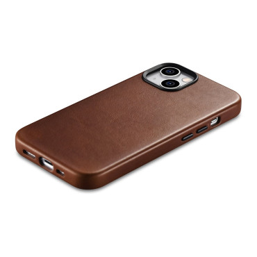 Pierna de cuero IPHONE 14 Bolsa magnética con funda de cuero premium de cera de aceite Magsafe Bronce