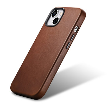 Pierna de cuero IPHONE 14 Bolsa magnética con funda de cuero premium de cera de aceite Magsafe Bronce