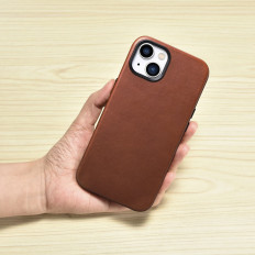 Læder iPhone 14 Magnetisk Pose med MagSafe Oil Wax Premium Læder Taske Bronze