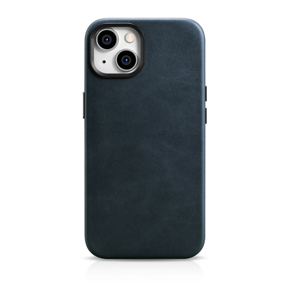 Cuir iPhone 14 Pochette magnétique avec mages sur la cire de pétrole Case Premium Case Navy