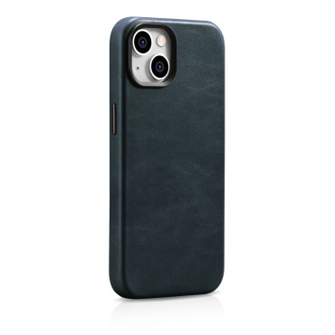Cuir iPhone 14 Pochette magnétique avec mages sur la cire de pétrole Case Premium Case Navy
