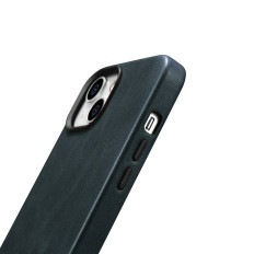 Cuir iPhone 14 Pochette magnétique avec mages sur la cire de pétrole Case Premium Case Navy