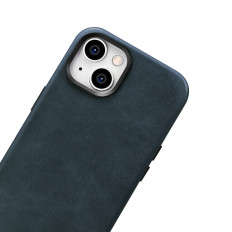 Cuir iPhone 14 Pochette magnétique avec mages sur la cire de pétrole Case Premium Case Navy