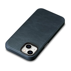 Cuir iPhone 14 Pochette magnétique avec mages sur la cire de pétrole Case Premium Case Navy
