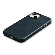 Cuir iPhone 14 Pochette magnétique avec mages sur la cire de pétrole Case Premium Case Navy