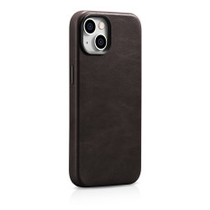 Couro iPhone 14 Caixa Magnética com Magsafe Oil Cera Premium Caso de Couro Castanho