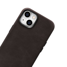 Couro iPhone 14 Caixa Magnética com Magsafe Oil Cera Premium Caso de Couro Castanho