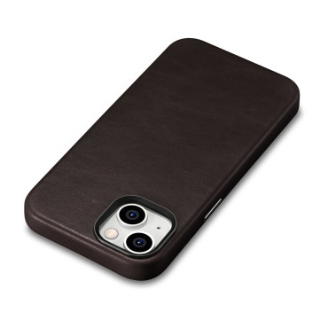 Couro iPhone 14 Caixa Magnética com Magsafe Oil Cera Premium Caso de Couro Castanho