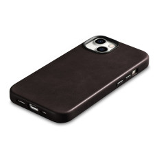 Caja magnética de cuero para iPhone 14 con funda de cuero premium de cera de aceite magsafe marrón oscuro