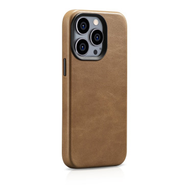 Läderfodral Iphone 14 Pro Magnetic med magsafe olja vax Premium läderväska brun brun