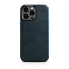 Läder iPhone 14 Pro Magnetfall med Magsafe Oil Wax Premium Läderfodral Mörkblå