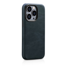 Läder iPhone 14 Pro Magnetfall med Magsafe Oil Wax Premium Läderfodral Mörkblå