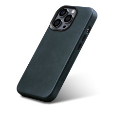 Läder iPhone 14 Pro Magnetfall med Magsafe Oil Wax Premium Läderfodral Mörkblå