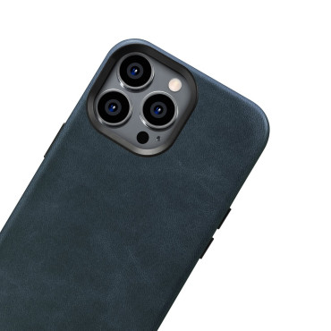 Kožený iPhone 14 Pro Magnetic Case s Magsafe Ropter Wax Premium Kožené puzdro Dark Blue