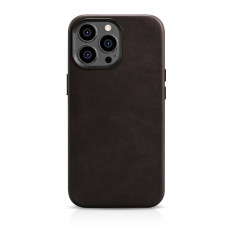 Kožené puzdro iPhone 14 Pro Magnetic s Magsafe Oil Wax Premium kožené puzdro Tmavo hnedé