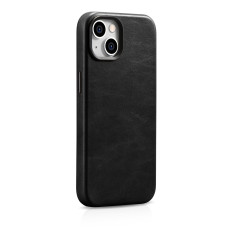 Cuoio iPhone 14 Plus Cassa magnetica con custodia in pelle premium a cera a olio Magsafe Nero