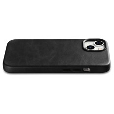 Läder iPhone 14 plus magnetväska med magsafe olja vax premium läderfodral svart