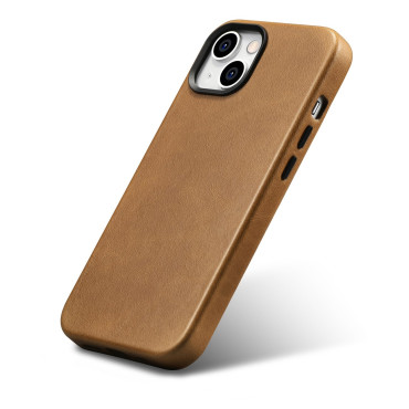Couro iPhone 14 Plus Magnetic Case com Magsafe Óleo Cera Premium Couro Caixa Brown