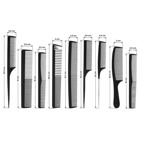 Set de 9 peignes en carbone antistatiques N-20