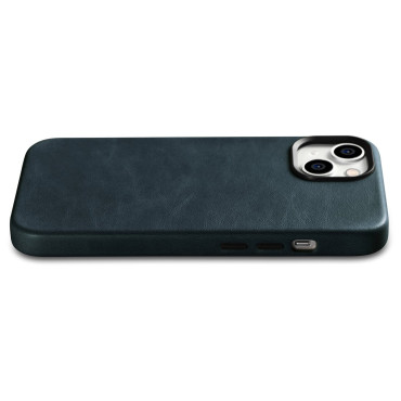 Leder iPhone 14 plus Magnetasche mit MagsaSafe Oil Wax Premium Ledertasche Navy
