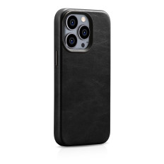 Cuir iPhone 14 Pro Max Magnétique avec Magsafe Huile Cire Case Premium Case Noir