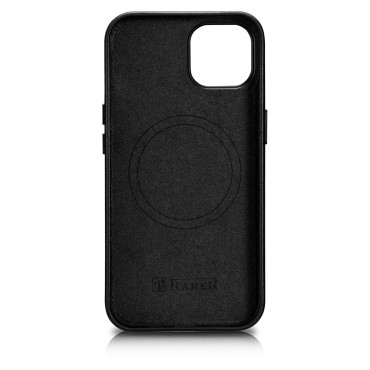 Coque en cuir naturel pour iPhone 14 Couverture noire en cuir de Coffre Magsafe