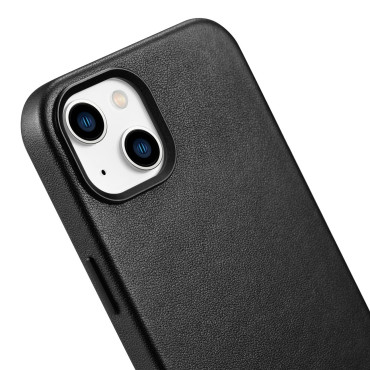 Caso feito de couro natural para iPhone 14 Magsafe Case Couro Capa Preta