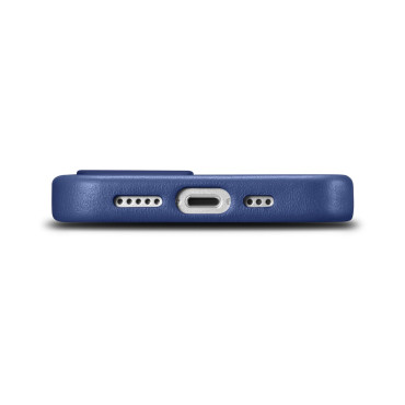 Caso de couro natural para iPhone 14 Magsafe Case Bolsa de couro azul