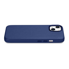 Caso de couro natural para iPhone 14 Magsafe Case Bolsa de couro azul