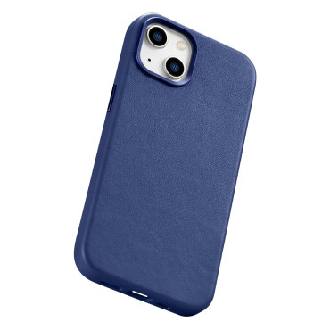 Caso de couro natural para iPhone 14 Magsafe Case Bolsa de couro azul