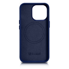Fall av naturlig hud för iPhone 14 Pro Magsafe Case Leather Blue