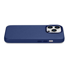 Fall av naturlig hud för iPhone 14 Pro Magsafe Case Leather Blue