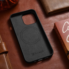 Etui laget av naturlig lærveske til iPhone 14 Pro Magsafe Case Leather Black