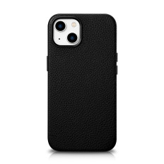 Kožený iPhone 14 Magnetické puzdro s Magsafe Litchi Premium Puzdro Black