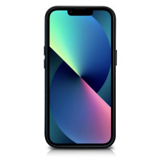 Leder iPhone 14 Magnetbeutel mit Magssafe Litchi Premium Ledertasche schwarz