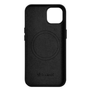 Kožený iPhone 14 Magnetické puzdro s Magsafe Litchi Premium Puzdro Black