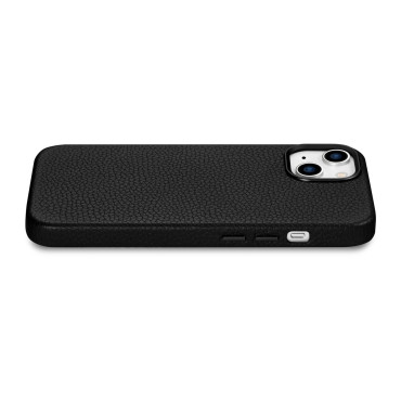 Kožený iPhone 14 Magnetické puzdro s Magsafe Litchi Premium Puzdro Black