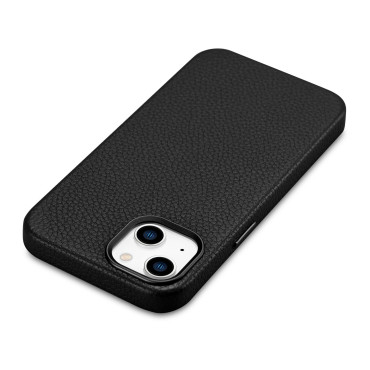 Kožený iPhone 14 Magnetické puzdro s Magsafe Litchi Premium Puzdro Black