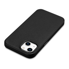 Kožený iPhone 14 Magnetické puzdro s Magsafe Litchi Premium Puzdro Black