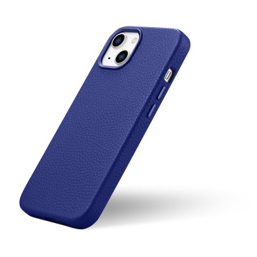 Ādas iPhone 14 Magnētiskais maisiņš ar Magsafe Litchi Premium Leather Case Navy