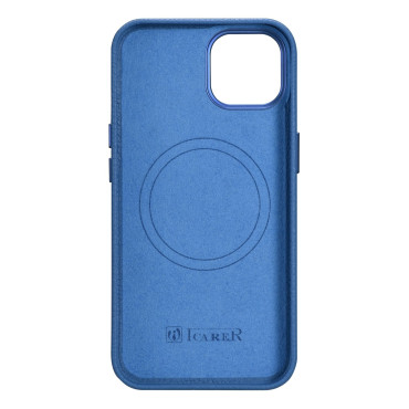 Leather iPhone 14 magnetic pouch with Magsafe Litchi Premium Leather Case Blue