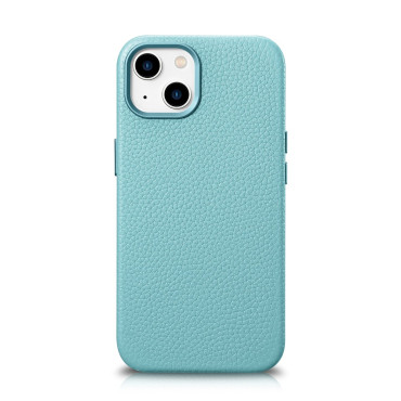 Leather iPhone 14 magnetic pouch with Magsafe Litchi Premium Leather Case Green
