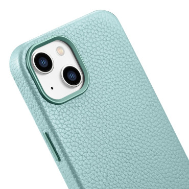 Leather iPhone 14 Magnetische zakje met Magsafe Litchi Premium Lederen Case Green