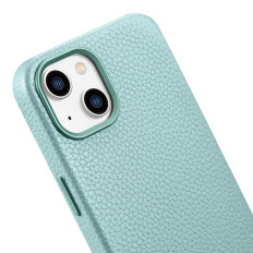 Leather iPhone 14 Magnetische zakje met Magsafe Litchi Premium Lederen Case Green
