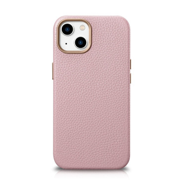 Couro iPhone 14 Caixa Magnética com Magsafe Lichi Couro Premium Case Pink